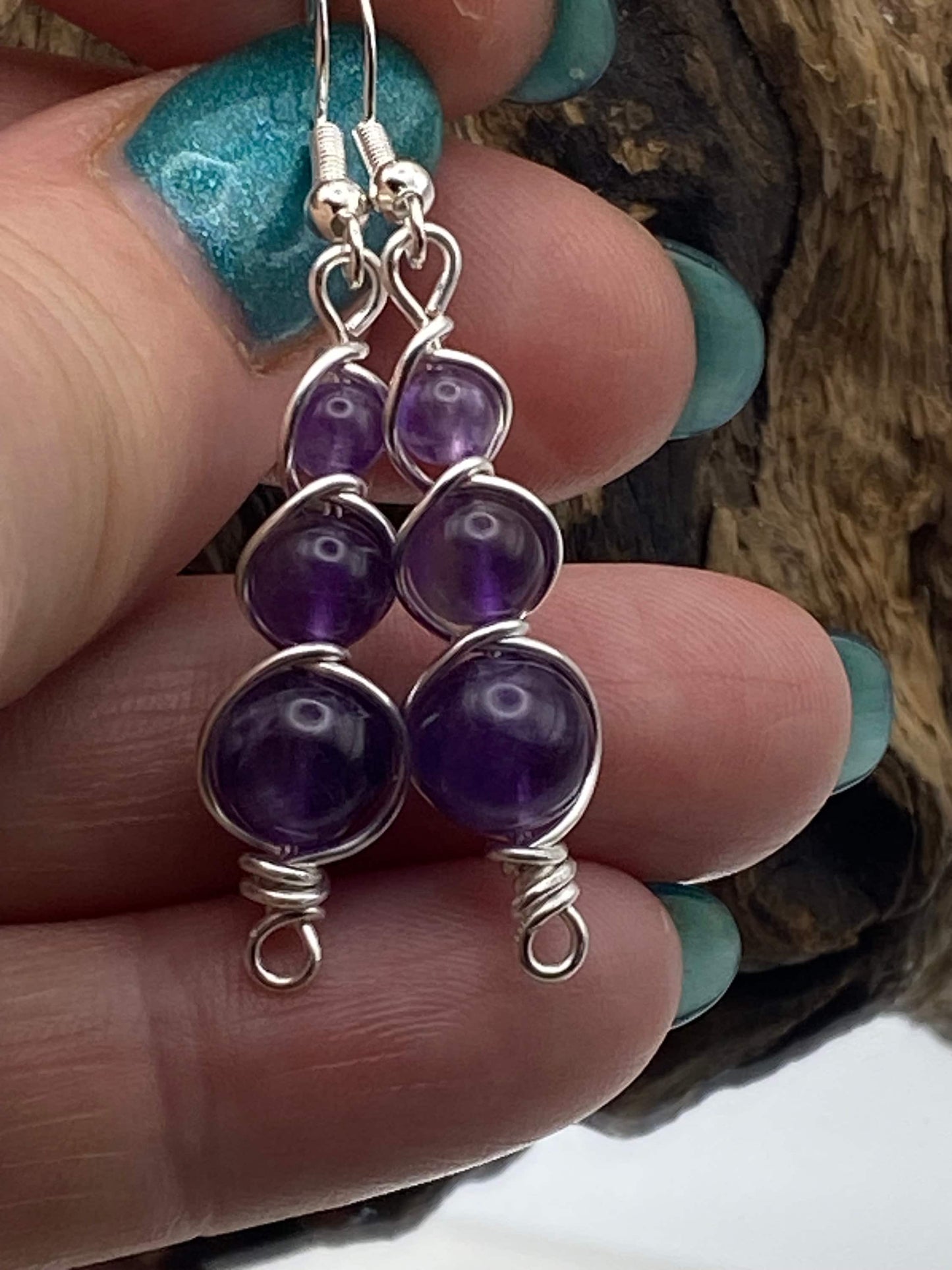 Amethyst Gemstone and Silver Wrapped Crystal Earrings, Unique Handmade Gift,