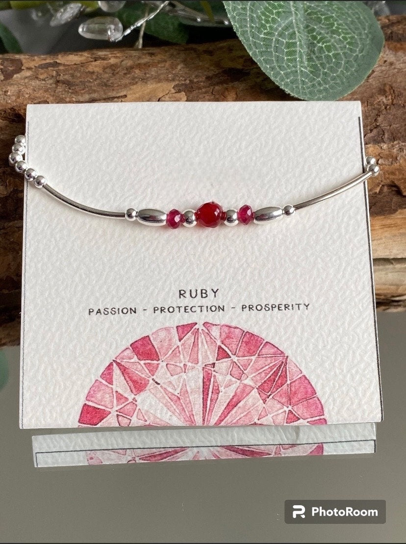 Ruby Gemstone and Sterling Silver Crystal Bracelet, Unique Handmade Bracelet,