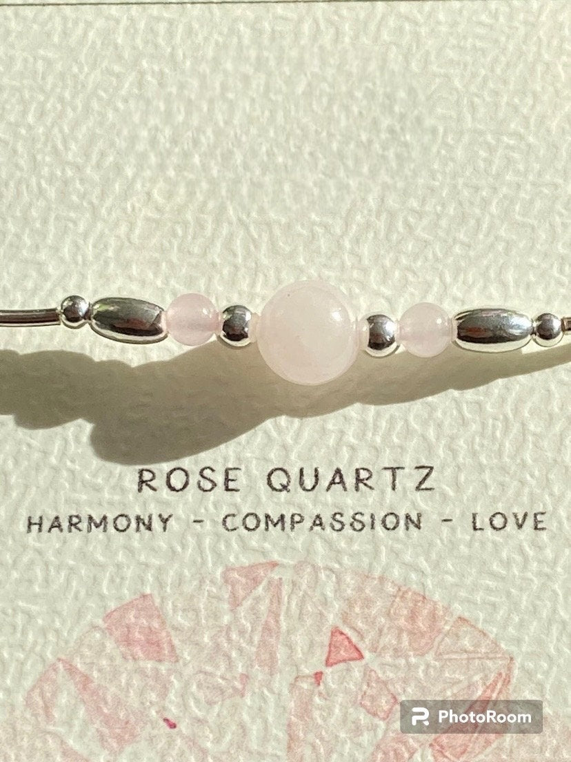 Rose Quartz Gemstone and Sterling Silver Crystal Bracelet, Unique Handmade Bracelet,