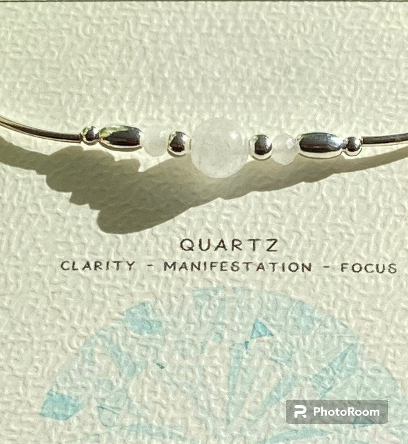 Quartz Gemstone and Sterling Silver Crystal Bracelet, Unique Handmade Gift,