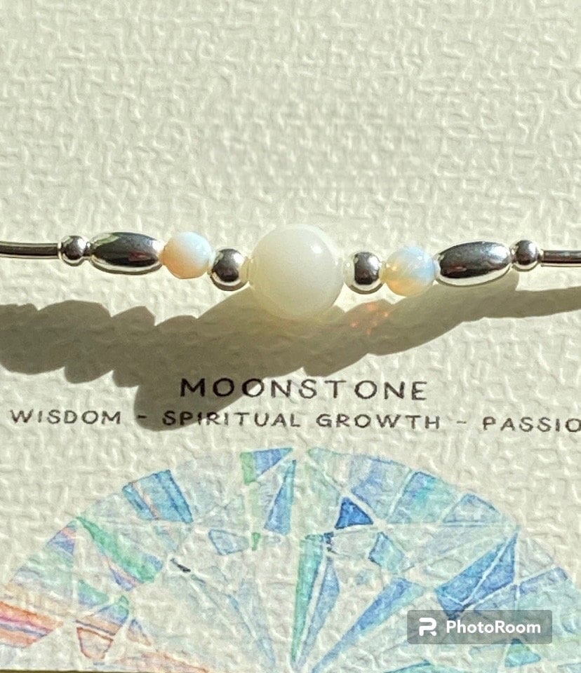 Moonstone Gemstone and Sterling Silver Crystal Bracelet, Unique Handmade Bracelet,