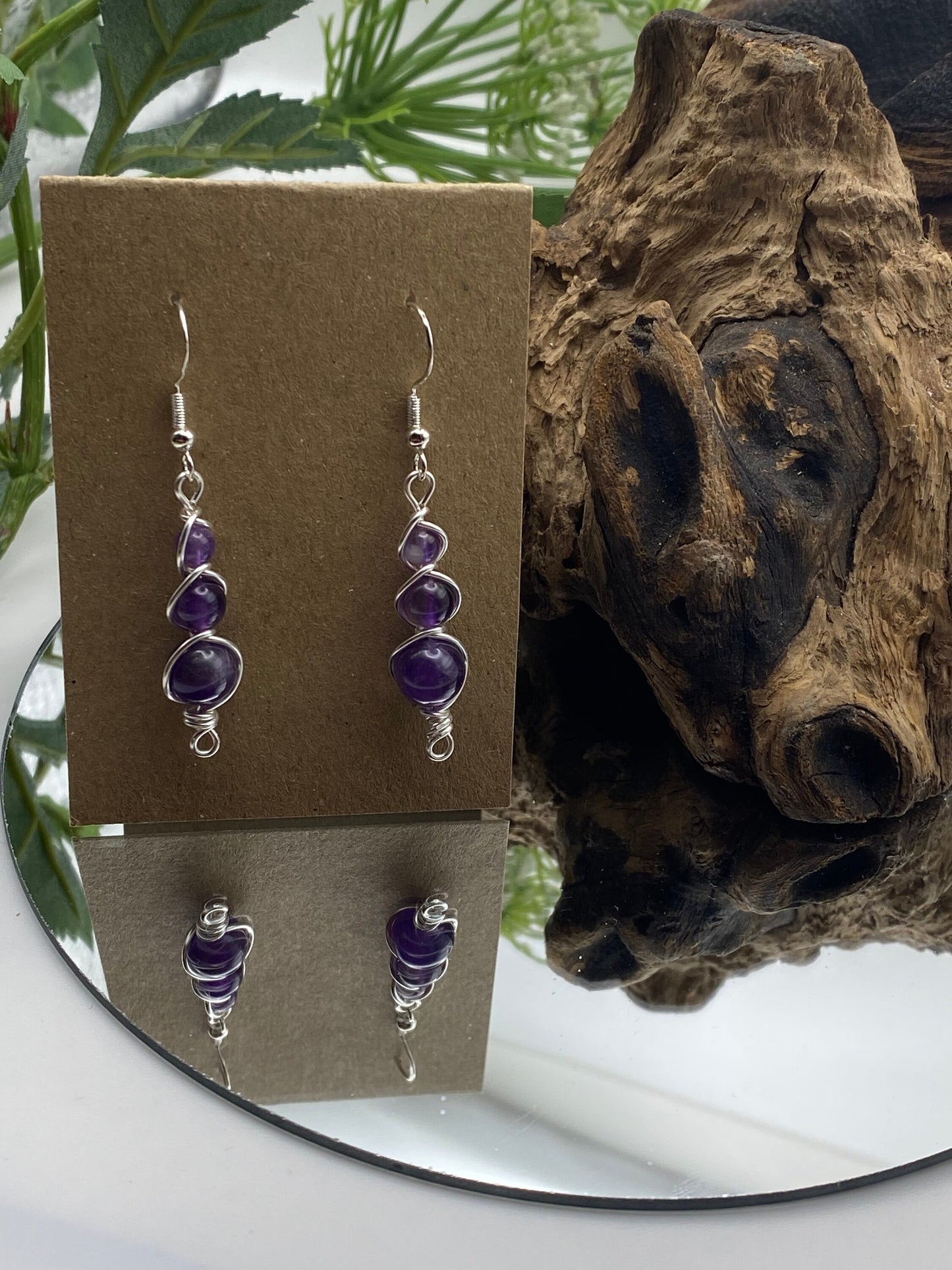 Amethyst Gemstone and Silver Wrapped Crystal Earrings, Unique Handmade Gift,