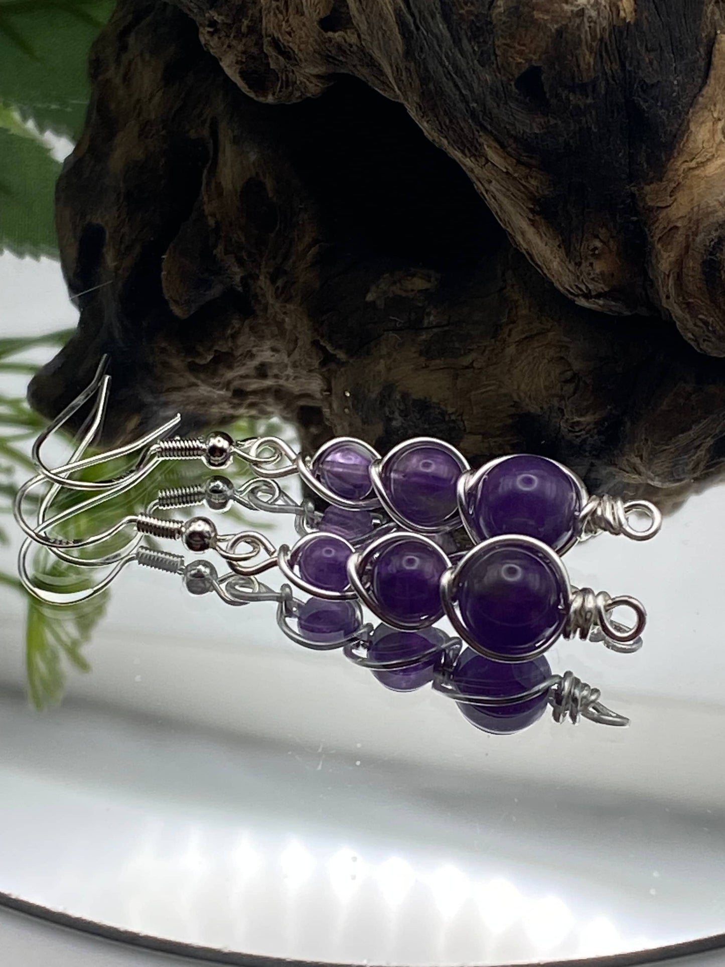 Amethyst Gemstone and Silver Wrapped Crystal Earrings, Unique Handmade Gift,