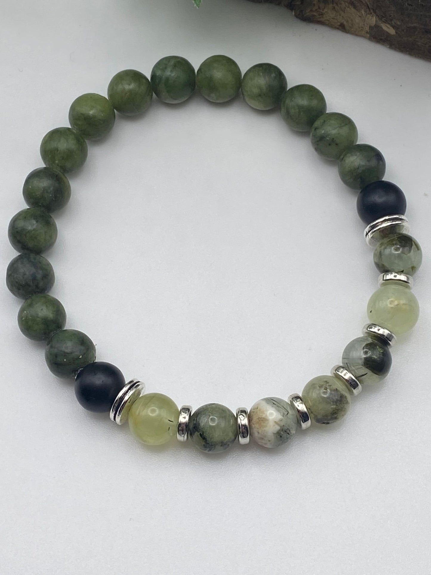 Mens Gemstone Bracelet, Prehnite and Jade Crystal Bracelet, Unique Handmade Gift,